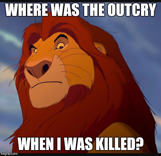 WHERE WAS THE OUTCRY WHEN I WAS KILLED? | image tagged in cecil the lion | made w/ Imgflip meme maker
