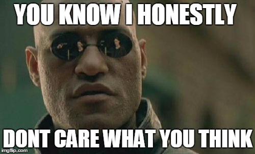 Matrix Morpheus | YOU KNOW I HONESTLY DONT CARE WHAT YOU THINK | image tagged in memes,matrix morpheus | made w/ Imgflip meme maker