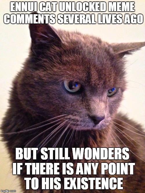 ENNUI CAT UNLOCKED MEME COMMENTS SEVERAL LIVES AGO BUT STILL WONDERS IF THERE IS ANY POINT TO HIS EXISTENCE | made w/ Imgflip meme maker