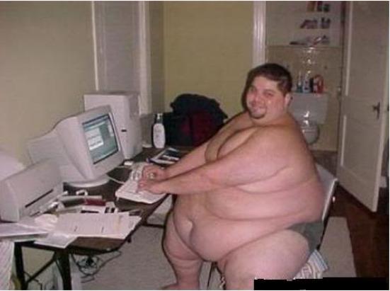 really fat guy on computer Blank Meme Template