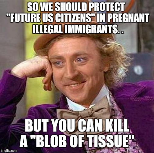 Creepy Condescending Wonka Meme | SO WE SHOULD PROTECT  "FUTURE US CITIZENS" IN PREGNANT ILLEGAL IMMIGRANTS. . BUT YOU CAN KILL A "BLOB OF TISSUE" | image tagged in memes,creepy condescending wonka | made w/ Imgflip meme maker