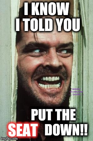 Here's Johnny | I KNOW I TOLD YOU PUT THE          DOWN!! SEAT | image tagged in memes,heres johnny | made w/ Imgflip meme maker