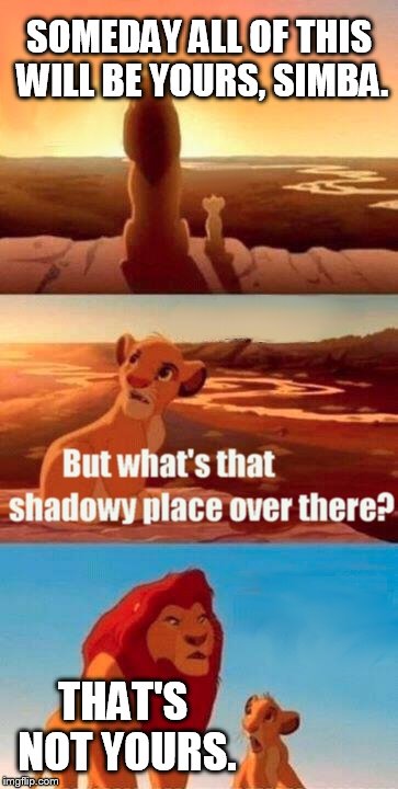 Not yours. | SOMEDAY ALL OF THIS WILL BE YOURS, SIMBA. THAT'S NOT YOURS. | image tagged in memes,simba shadowy place | made w/ Imgflip meme maker