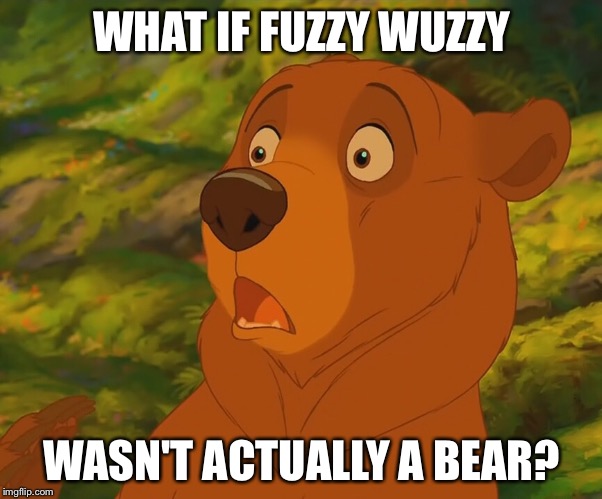 Fuzzy Wuzzy | WHAT IF FUZZY WUZZY WASN'T ACTUALLY A BEAR? | image tagged in shocked bear,funny,memes,funny memes | made w/ Imgflip meme maker