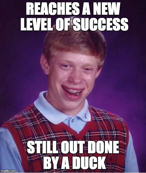 Bad Luck Brian Meme | REACHES A NEW LEVEL OF SUCCESS STILL OUT DONE BY A DUCK | image tagged in memes,bad luck brian | made w/ Imgflip meme maker