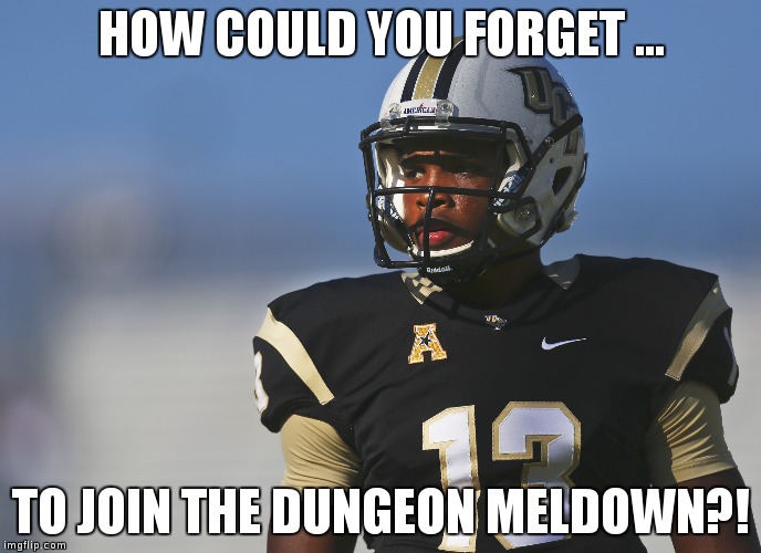 HOW COULD YOU FORGET ... TO JOIN THE DUNGEON MELDOWN?! | image tagged in ucf13holman | made w/ Imgflip meme maker