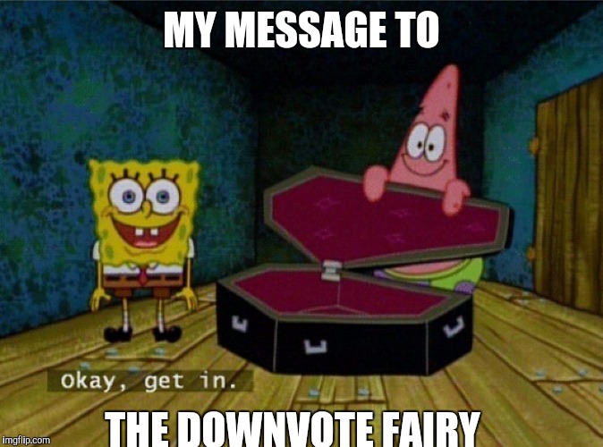 Spongebob Coffin | MY MESSAGE TO THE DOWNVOTE FAIRY | image tagged in spongebob coffin | made w/ Imgflip meme maker