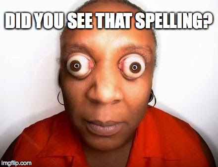 funny eyes | DID YOU SEE THAT SPELLING? | image tagged in funny eyes | made w/ Imgflip meme maker
