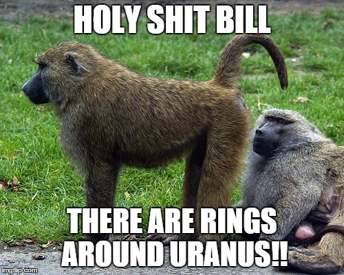 holy shit bill | HOLY SHIT BILL THERE ARE RINGS AROUND URANUS!! | image tagged in rings around uranus,baboons | made w/ Imgflip meme maker