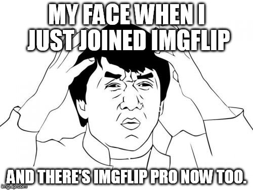 Jackie Chan WTF | MY FACE WHEN I JUST JOINED IMGFLIP AND THERE'S IMGFLIP PRO NOW TOO. | image tagged in memes,jackie chan wtf | made w/ Imgflip meme maker