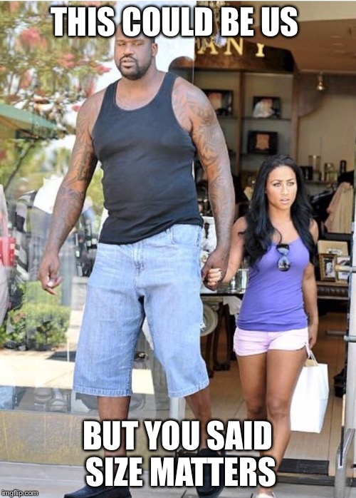 THIS COULD BE US BUT YOU SAID SIZE MATTERS | image tagged in shaquille o'neal,this could be us,memes,funny | made w/ Imgflip meme maker