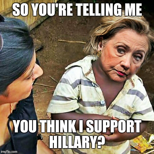 skeptical hillary | SO YOU'RE TELLING ME YOU THINK I SUPPORT HILLARY? | image tagged in skeptical hillary | made w/ Imgflip meme maker