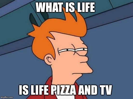 Futurama Fry | WHAT IS LIFE IS LIFE PIZZA AND TV | image tagged in memes,futurama fry | made w/ Imgflip meme maker