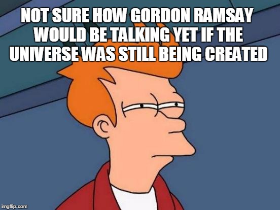 Futurama Fry Meme | NOT SURE HOW GORDON RAMSAY WOULD BE TALKING YET IF THE UNIVERSE WAS STILL BEING CREATED | image tagged in memes,futurama fry | made w/ Imgflip meme maker