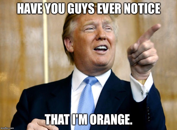Donald Trump Pointing | HAVE YOU GUYS EVER NOTICE THAT I'M ORANGE. | image tagged in donald trump pointing | made w/ Imgflip meme maker
