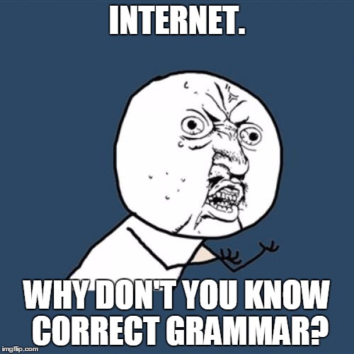 Y U No | INTERNET. WHY DON'T YOU KNOW CORRECT GRAMMAR? | image tagged in memes,y u no | made w/ Imgflip meme maker