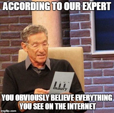 Maury Lie Detector | ACCORDING TO OUR EXPERT YOU OBVIOUSLY BELIEVE EVERYTHING YOU SEE ON THE INTERNET | image tagged in memes,maury lie detector | made w/ Imgflip meme maker