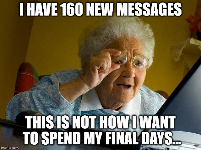 Grandma Finds The Internet Meme | I HAVE 160 NEW MESSAGES THIS IS NOT HOW I WANT TO SPEND MY FINAL DAYS... | image tagged in memes,grandma finds the internet | made w/ Imgflip meme maker