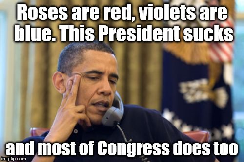 No I Can't Obama | Roses are red, violets are blue. This President sucks and most of Congress does too | image tagged in memes,no i cant obama | made w/ Imgflip meme maker