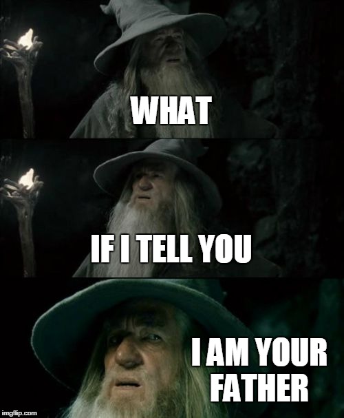 Confused Gandalf Meme | WHAT IF I TELL YOU I AM YOUR FATHER | image tagged in memes,confused gandalf | made w/ Imgflip meme maker