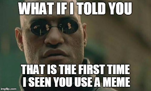 Matrix Morpheus Meme | WHAT IF I TOLD YOU THAT IS THE FIRST TIME I SEEN YOU USE A MEME | image tagged in memes,matrix morpheus | made w/ Imgflip meme maker