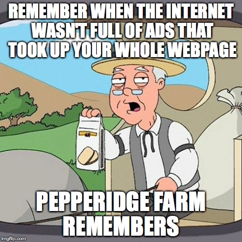 Pepperidge Farm Remembers | REMEMBER WHEN THE INTERNET WASN'T FULL OF ADS THAT TOOK UP YOUR WHOLE WEBPAGE PEPPERIDGE FARM REMEMBERS | image tagged in memes,pepperidge farm remembers,AdviceAnimals | made w/ Imgflip meme maker
