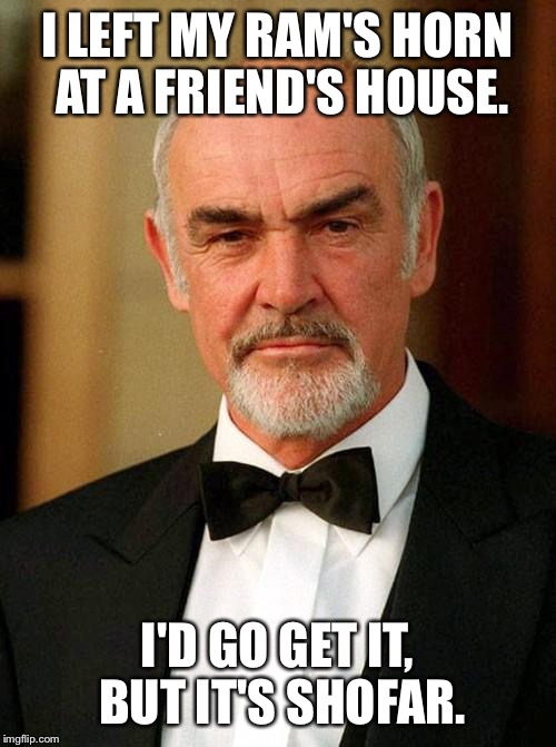 L'"Sean"-a Tovah. | I LEFT MY RAM'S HORN AT A FRIEND'S HOUSE. I'D GO GET IT, BUT IT'S SHOFAR. | image tagged in sean connery | made w/ Imgflip meme maker