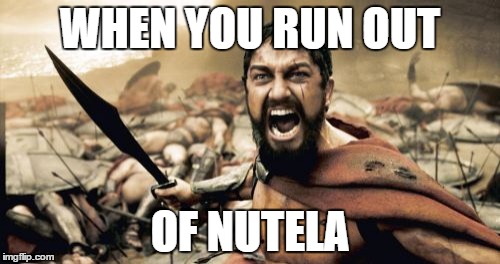 Sparta Leonidas Meme | WHEN YOU RUN OUT OF NUTELA | image tagged in memes,sparta leonidas | made w/ Imgflip meme maker