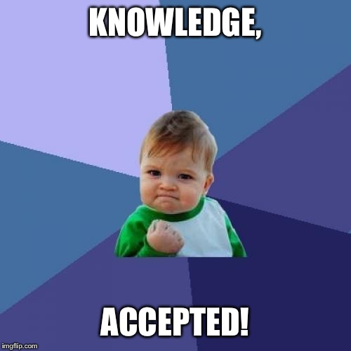 Success Kid Meme | KNOWLEDGE, ACCEPTED! | image tagged in memes,success kid | made w/ Imgflip meme maker