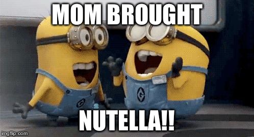 Excited Minions | MOM BROUGHT NUTELLA!! | image tagged in excited minions  | made w/ Imgflip meme maker