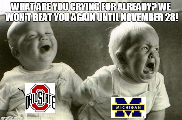 Michigan wines! | WHAT ARE YOU CRYING FOR ALREADY? WE WON'T BEAT YOU AGAIN UNTIL NOVEMBER 28! | image tagged in ohio state,michigan | made w/ Imgflip meme maker