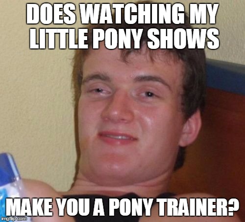 10 Guy Meme | DOES WATCHING MY LITTLE PONY SHOWS MAKE YOU A PONY TRAINER? | image tagged in memes,10 guy | made w/ Imgflip meme maker