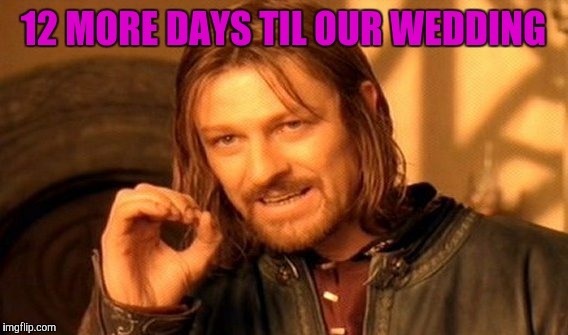 One Does Not Simply Meme | 12 MORE DAYS TIL OUR WEDDING | image tagged in memes,one does not simply | made w/ Imgflip meme maker