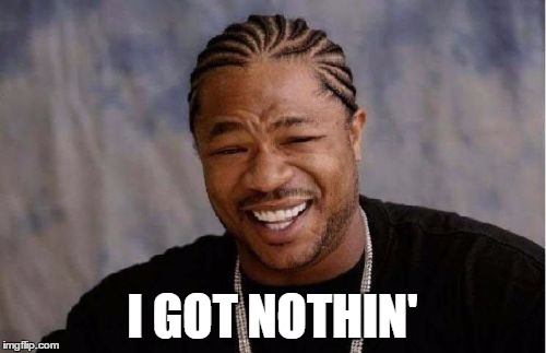 Yo Dawg Heard You Meme | I GOT NOTHIN' | image tagged in memes,yo dawg heard you | made w/ Imgflip meme maker