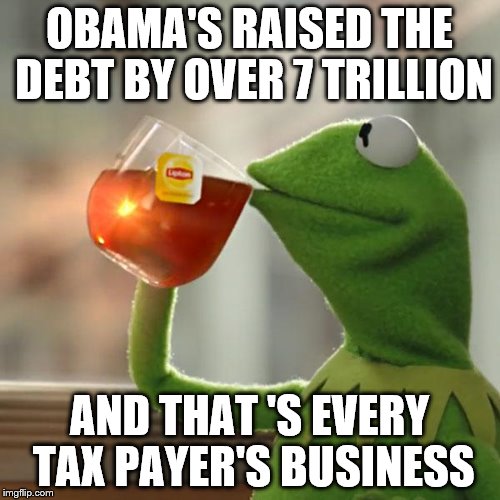 But That's None Of My Business Meme | OBAMA'S RAISED THE DEBT BY OVER 7 TRILLION AND THAT 'S EVERY TAX PAYER'S BUSINESS | image tagged in memes,but thats none of my business,kermit the frog | made w/ Imgflip meme maker