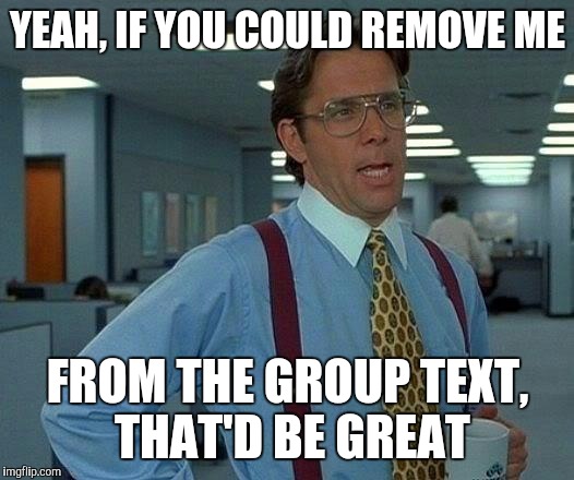 That Would Be Great Meme | YEAH, IF YOU COULD REMOVE ME FROM THE GROUP TEXT, THAT'D BE GREAT | image tagged in memes,that would be great | made w/ Imgflip meme maker