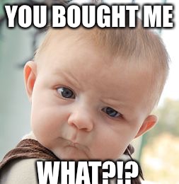 Skeptical Baby Meme | YOU BOUGHT ME WHAT?!? | image tagged in memes,skeptical baby | made w/ Imgflip meme maker