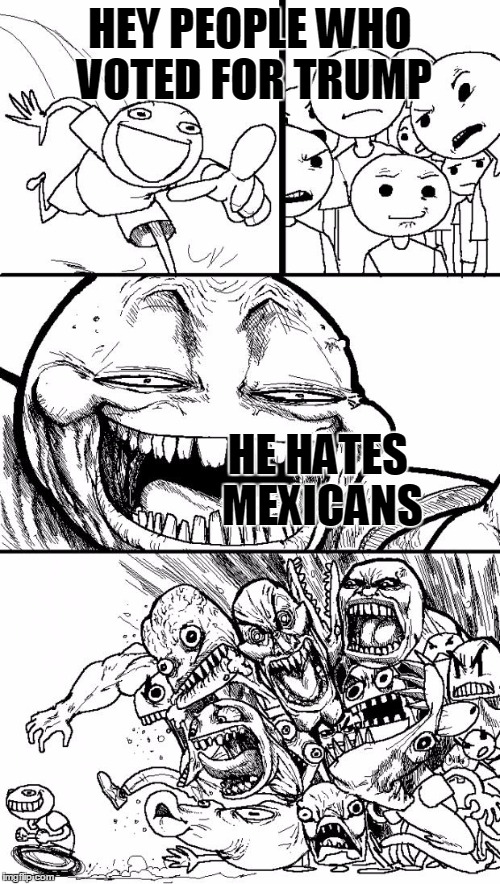 Hey Internet | HEY PEOPLE WHO VOTED FOR TRUMP HE HATES MEXICANS | image tagged in memes,hey internet | made w/ Imgflip meme maker