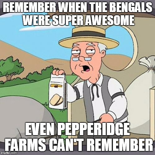 Pepperidge Farm Remembers Meme | REMEMBER WHEN THE BENGALS WERE SUPER AWESOME EVEN PEPPERIDGE FARMS CAN'T REMEMBER | image tagged in memes,pepperidge farm remembers | made w/ Imgflip meme maker
