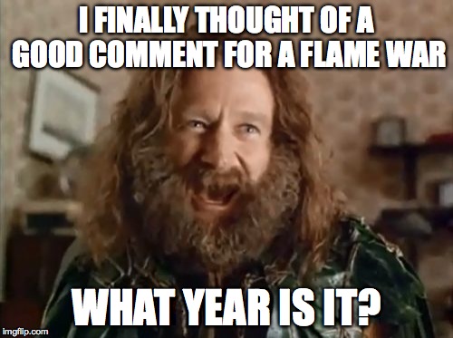 What Year Is It | I FINALLY THOUGHT OF A GOOD COMMENT FOR A FLAME WAR WHAT YEAR IS IT? | image tagged in memes,what year is it | made w/ Imgflip meme maker