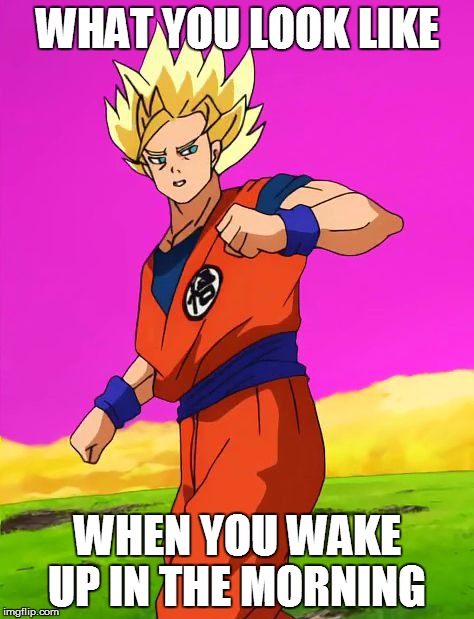 WHAT YOU LOOK LIKE WHEN YOU WAKE UP IN THE MORNING | image tagged in goku dbs | made w/ Imgflip meme maker