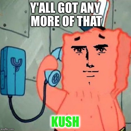 Dank mush sponge bob | Y'ALL GOT ANY MORE OF THAT KUSH | image tagged in dank,sweg,kush | made w/ Imgflip meme maker