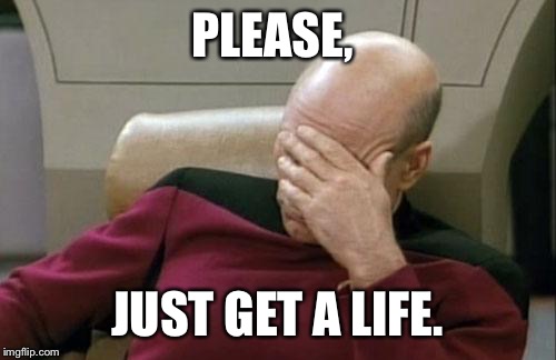 Captain Picard Facepalm Meme | PLEASE, JUST GET A LIFE. | image tagged in memes,captain picard facepalm | made w/ Imgflip meme maker