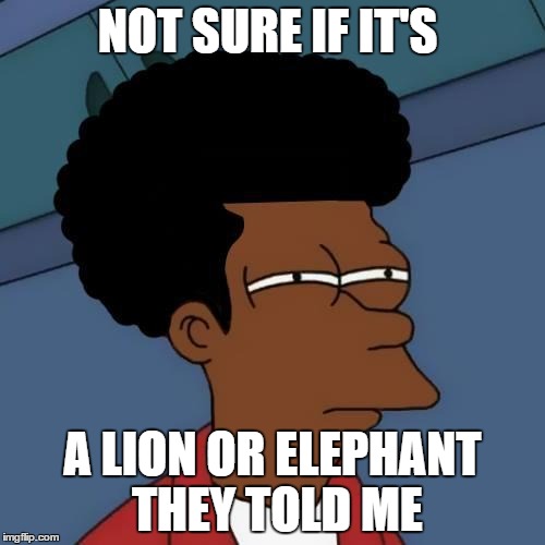 NOT SURE IF IT'S A LION OR ELEPHANT THEY TOLD ME | made w/ Imgflip meme maker