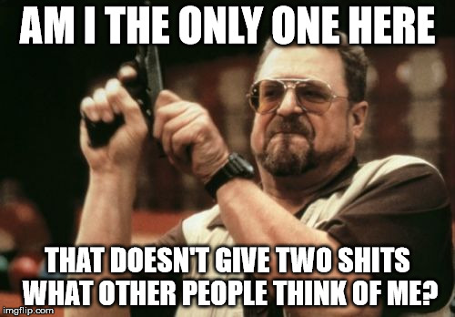 Am I The Only One Around Here | AM I THE ONLY ONE HERE THAT DOESN'T GIVE TWO SHITS WHAT OTHER PEOPLE THINK OF ME? | image tagged in memes,am i the only one around here | made w/ Imgflip meme maker