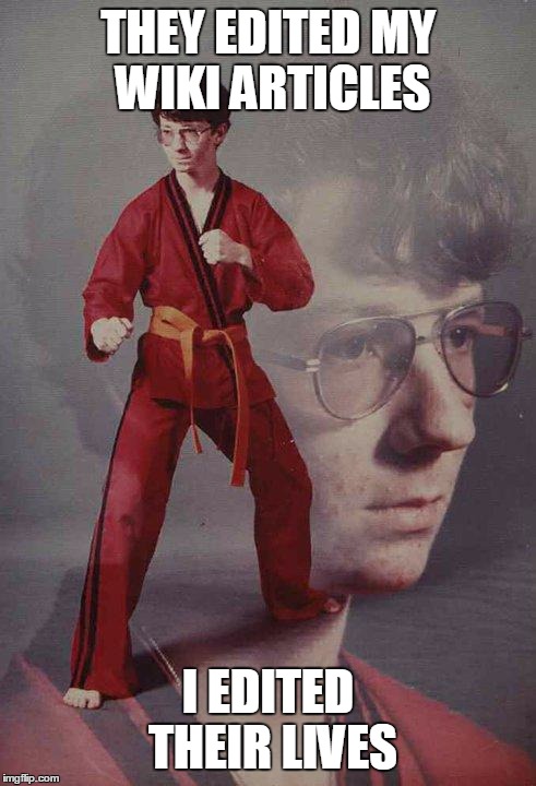 Karate Kyle Meme | THEY EDITED MY WIKI ARTICLES I EDITED THEIR LIVES | image tagged in memes,karate kyle | made w/ Imgflip meme maker