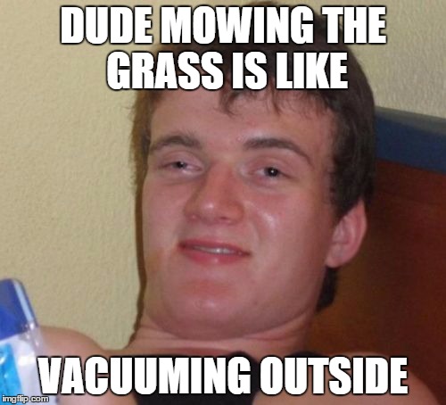 10 Guy | DUDE MOWING THE GRASS IS LIKE VACUUMING OUTSIDE | image tagged in memes,10 guy | made w/ Imgflip meme maker