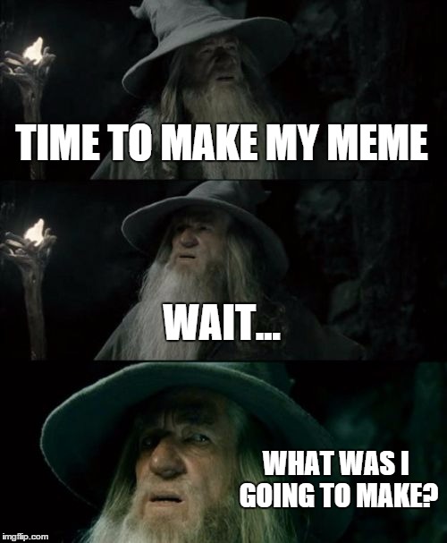 This happens way too much. | TIME TO MAKE MY MEME WAIT... WHAT WAS I GOING TO MAKE? | image tagged in memes,confused gandalf | made w/ Imgflip meme maker