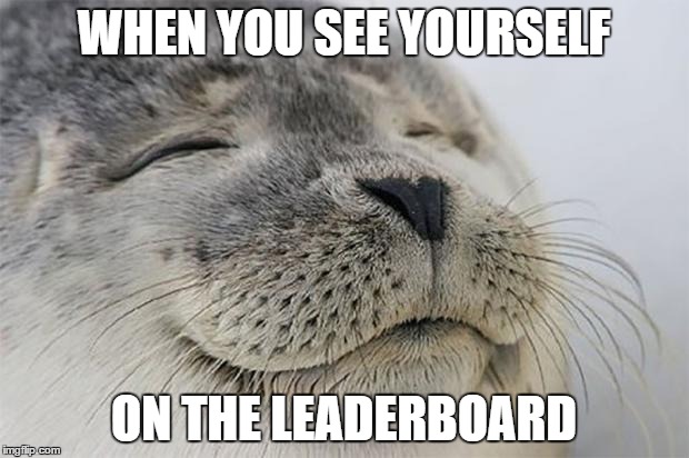Satisfied Seal Meme | WHEN YOU SEE YOURSELF ON THE LEADERBOARD | image tagged in memes,satisfied seal | made w/ Imgflip meme maker