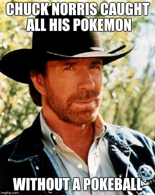 Chuck norris | CHUCK NORRIS CAUGHT ALL HIS POKEMON WITHOUT A POKEBALL | image tagged in chuck norris | made w/ Imgflip meme maker